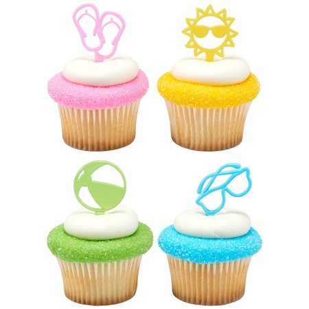 CAKEDRAKE Summer Theme Fun-Cupcake Rings 24/PKG Beach Ball, Flip flop, Sunglassess Cake Picks CD-DCP-23750-24/PKG